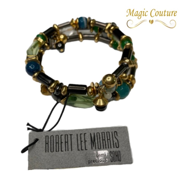 ❌SOLD❌ NWT Robert Lee Morris Wrap Around Beaded Bracelet 💙🖤💚 - Picture 4 of 4